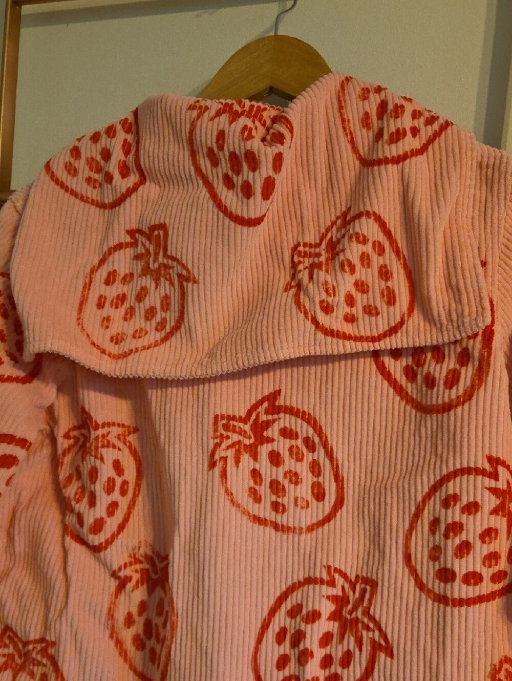 Big Bud Press Pink Corduroy Sailor Jacket with Hand Stamped Red Strawberry Print - Picture 6 of 6